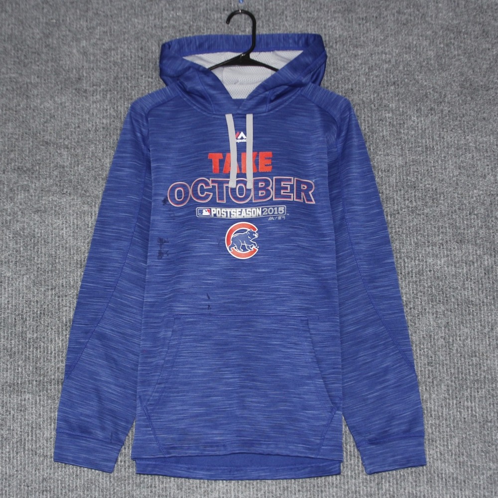 Majestic Chicago Cubs Take October Postseason 2015 Hoodie Mens Blue MLB Size M
